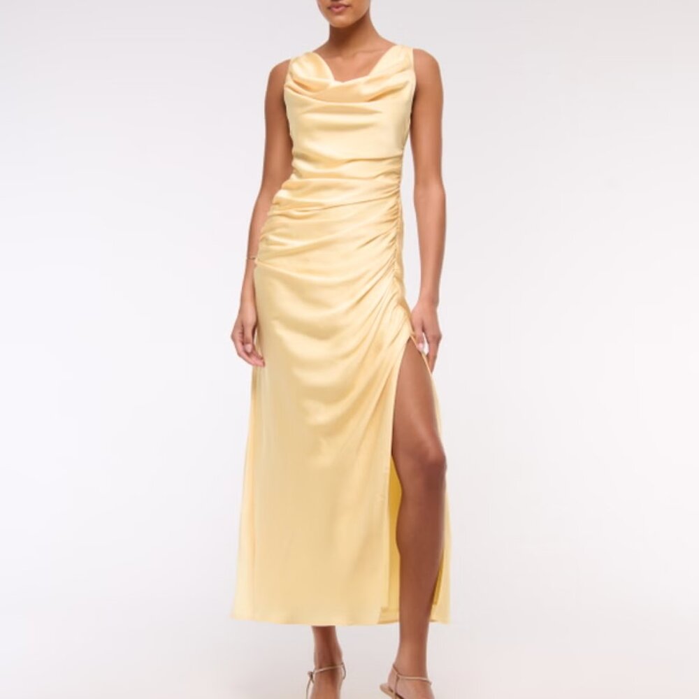 NWT Abercrombie and Fitch Yellow Cowl Neck Draped Maxi Dress